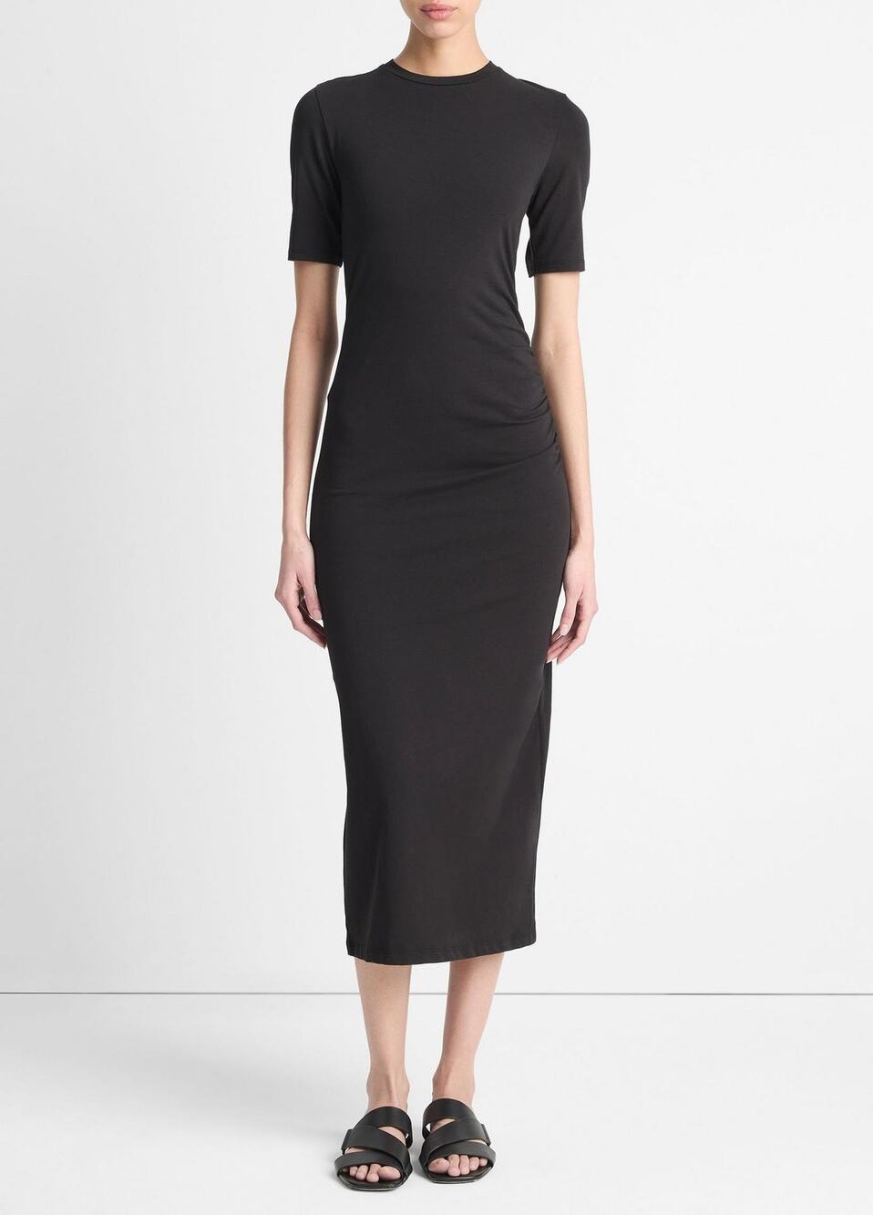 NWT Vince Black Stretch Pima Cotton-Blend Side-Drape Slit Maxi Dress Size Small